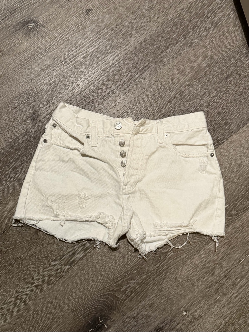 We The Free Free People Off-White Distressed Denim Shorts